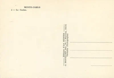 Monte-Carlo — O Casino — Edições de Arte Munier — Verso
