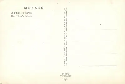 Pałac Książęcy — Monako — Wydawca Estel, nr 1720 — Rewers