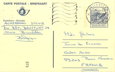 Bruxelas — carta postal belga com selo de 13ct e texto 'NOSTALGIE' — editor B78