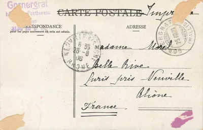 Hotel Belvédère Gornergrat (3136 m) e o Cervino (4505 m) - Editor Brotzeler Co. Zürich, n° 198 — Verso