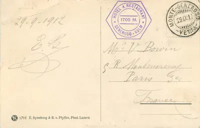 Jezioro Generoso — Monte Rosa, Cervino, Mischabel — E. Synnberg & R. v. Pfyffer, Fot. Luzern — Rewers