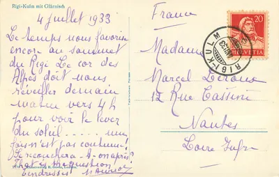 Rigi-Kulm z Glärnisch — panoramiczny widok na zamek i zasnowione Alpy — Wydawnictwo E. Goetz, Lucerna, nr 2170 — Rewers