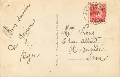 Zamek w Allaman — widok zamku z ogródkiem — Wydawnictwo Art. Perrochet-Matille, S.A., Lausanne, nr 7302 — Rewers