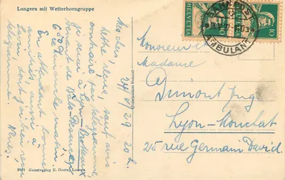 Lungern z grupą Wetterhorn — Kunstverlag E. Goetz, Luzern, nr 2511 — Rewers
