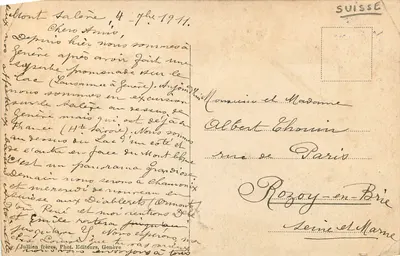 L'Arve et le Salève près Genève — vue panoramique avec falaises et rivière — éditeur J. J. 5419 — Verso