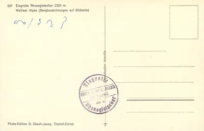Widok na szwajcarskie Alpy — lodowce i szczyty — Photo-Edition O. Süssli-Jenny, Thalwil-Zurich — Rewers