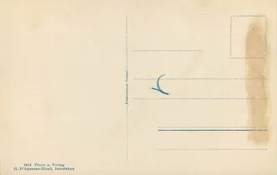 Thunersee. Der Niesen — widok ramowany gałęziami — G. D'Aguanno-Zinsli, Interlaken — Rewers