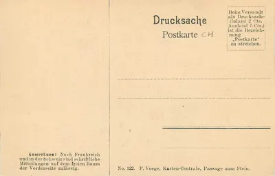 Weggis — widok na jezioro i góry — F. Voege, Karten-Centrale, Passage zum Stein, n°122 — Rewers