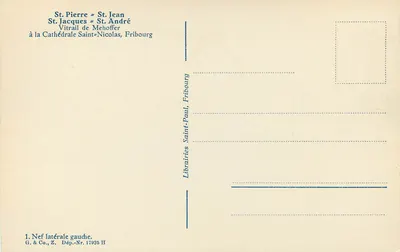 Glasfenster der Kathedrale Saint-Nicolas in Freiburg — linke Seitenkapelle — Verlag G. & Co., Z. n° 17925 II — Rückseite