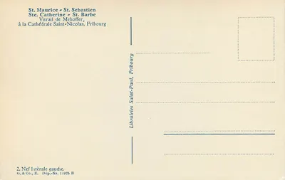 Vidros da catedral de São Nicolau em Fribourg — Nef lateral esquerda — Editor G. & Co., Número de depósito 17925 B — Verso