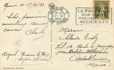 Genewa. Most Mont-Blanc i Wyspa J.J. Rousseau — seria 7013 — Rewers