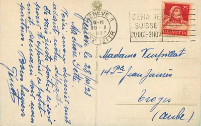 Genève - Quai du Mont-Blanc — uitzicht op het meer met boten en vlaggen — Uitgave Jäeger n°98 — Achterkant