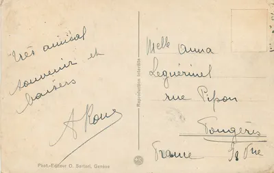 Genf. Die Quais und der Mont-Blanc — Foto. Verlag O. Sartori, Nr. 1505 — Rückseite