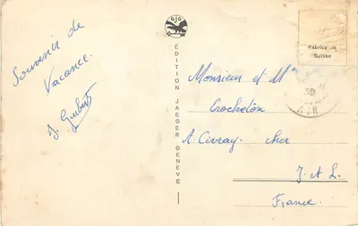 Ginebra. Monumento Brunswick y la Cadena del Monte Blano — Edición Jaeger, n° 6017 — Reverso