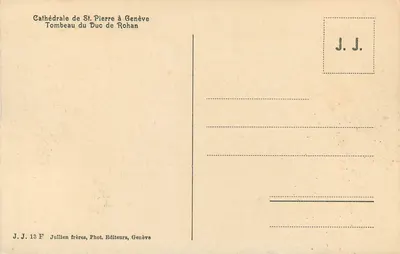 Túmulo do Duque de Rohan — Catedral de St-Pierre em Genebra — Jullien frères, Fot. Editores, Genebra — Verso