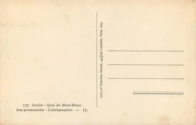 Genewa - Quai du Mont-Blanc — Wycieczki — Przystań — wydawca Lévy i Neurdein, Paryż — Rewers