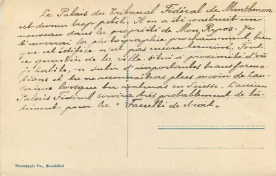 Pałac Sądu Federalnego — Lausanne — Phototypie Co., Neuchâtel nr 6959 — Rewers