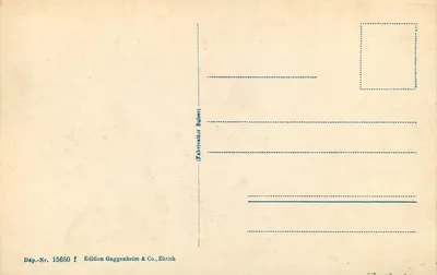 Ouchy przy brzegu jeziora — widok jeziora z łódkami i zasnieżonymi górami — wydawnictwo Guggenheim & Co., Zürich, Nr. dep. 15650 — Rewers