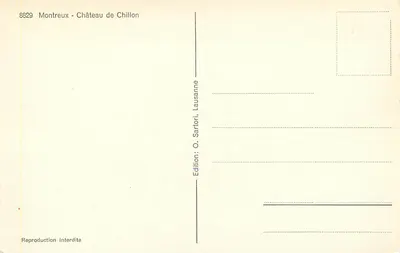 Zamek Chillon — Montreux — Wydawnictwo O. Sartori, Lausanne, nr 8829 — Rewers