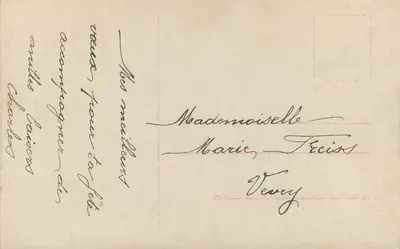 Mulher em vestido rosa — carta de felicitações — GCe S.2770/5 — Verso