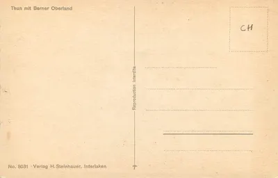 Thun com o Berner Oberland — vista ilustrada — Verlag H. Steinhauer, Interlaken — Verso