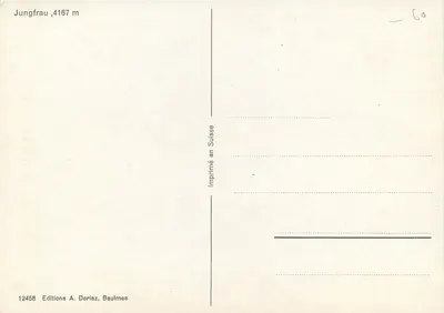 Jungfraujoch — sneeuwbedekte top — Edities A. Deriaz, Baulmes — Achterkant