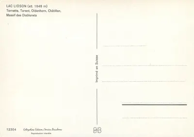 Jezioro Lioson — wysokość 1848 m — Massif des Diablerets, wydawnictwo Deriaz Boulmes n°12304 — Rewers