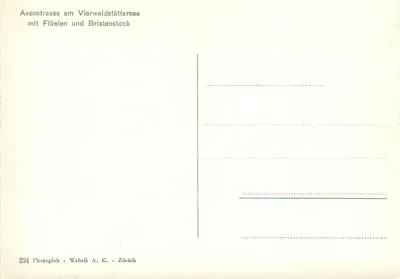 Axenstrasse am Vierwaldstättersee — avec Flüelen et Bristenstock — Photoglob - Wehrli A.G. - Zurich, n°294 — Verso