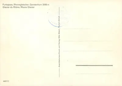 Furkapass, Rhonegletscher, Gerstenhorn 3186 m — Glacier du Rhône, Rhône Glacier — Verlag Otto Süssli, Thalwil-Zürich, nr 4957 C — Rewers