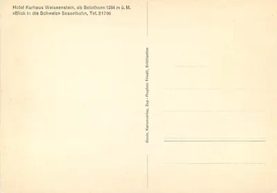 Hotel Kurhaus Weissenstein — «Blick in die Schweiz» — Zug - Foto aérea, Brüttsellen — Verso
