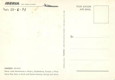 Lago de Genebra — vista com bandeira suíça — Iberia Líneas Aéreas de España — Verso