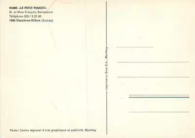 Dom «Le Petit Poucet» — Chesières-Villars, Szwajcaria — Drukarnia Brun S.A., Monthey — Rewers