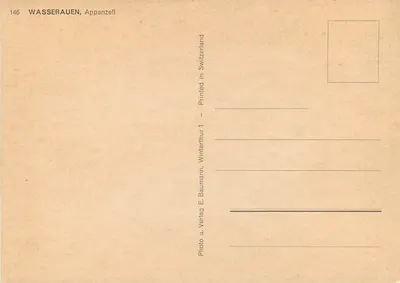 Panoramiczny widok gór Marwies, Altmann, Säntis i Ebenalp — wydawca E. Baumann, Winterthour — Rewers