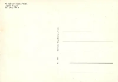 Albergo Bellavista — Lugano-Bioggio — Edição Engelberger, Stans, n° 4924 — Verso