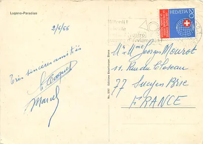 Lugano-Paradiso — widok jeziora i gór — Wydawnictwo Engelberger, Stans, nr 5747 — Rewers
