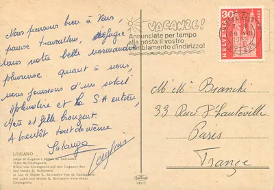Lake Lugano and Monte S. Salvatore — view from Castagnola — publisher Krüger, no. 945/5 — Back