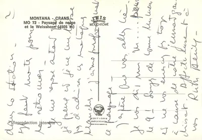 Montana - Crans — Widok zimowy i Weisshorn (4505 m) — Éditions Jaeger & Cie — Rewers