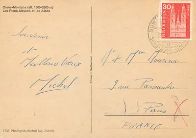 Crans-Montana (wys. 1500-2600 m) — Plans-Mayens i Alpy — Photoglob-Wehrli SA, Zurych, nr 2738 — Rewers