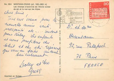 Montana-Crans (alt. 1500-3000 m) — Tereny ćwiczeń Szkoły Szwajcarskiej Narciarstwa i widok na Alpy — Wydawnictwo C. Bottinelli — Rewers