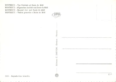 Montreux — Ogólny Widok i Dents du Midi — Wydawnictwo C. Sartori, Genewa, nr 8105 — Rewers