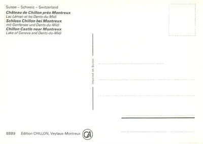 Castello di Chillon vicino a Montreux — Lago Lemano e i Denti del Mezzogiorno — Edizione CHILLON, Veytaux-Montreux n°8889 — Verso