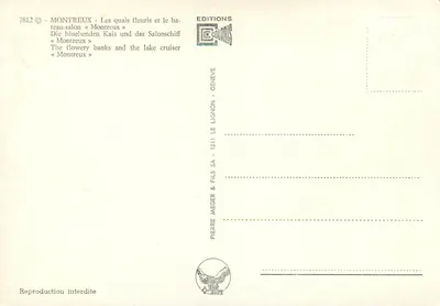 Montreux — kwietne nabrzeża i statek salonowy «Montreux» — Éditions Coloris — Rewers
