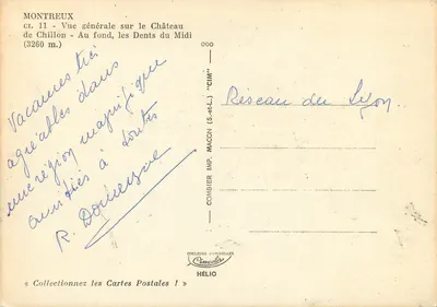 Montreux — Ogólny widok na Zamek Chillon — Dents du Midi (3260 m.) — CIM — Rewers