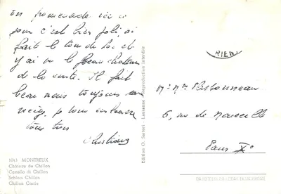 Zamek Chillon — Lac Léman — Wydawnictwo O. Sartori, n° 1043 — Rewers