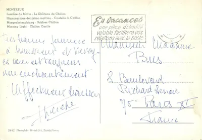 Montreux — Zamek Chillon — Świetliste poranki — Photoglob Wehrli SA, Zürich/Vevey, nr 2442 — Rewers