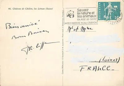 Zamek Chillon — jezioro Leman (Szwajcaria) — Karty ERSAColor, E. Rückstuhl S.A. Lausanne — Rewers