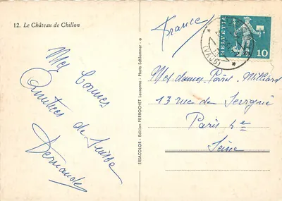 Zamek Chillon — Jezioro Leman — Wydawnictwo PERROCHET, nr 12 — Rewers