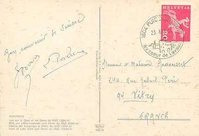 Montreux — Widok na nabrzeże i Zęby Południa (3260 m) — Rowessa-Verlag R. E. Weil 958/18 — Rewers