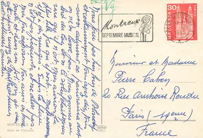 Montreux — widok na jezioro i górę Rigi — wydawca Krüger, nr 958/1 — Rewers