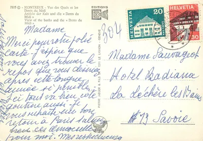Montreux — Widok z nabrzeży i Dents du Midi — Editions Coloris — Rewers